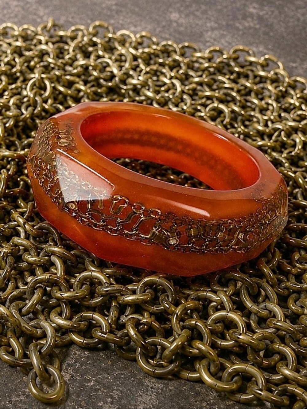 Chunky Lucite Chain Encased Bangle Bracelet Vintage Heavy Weight Layered EUC